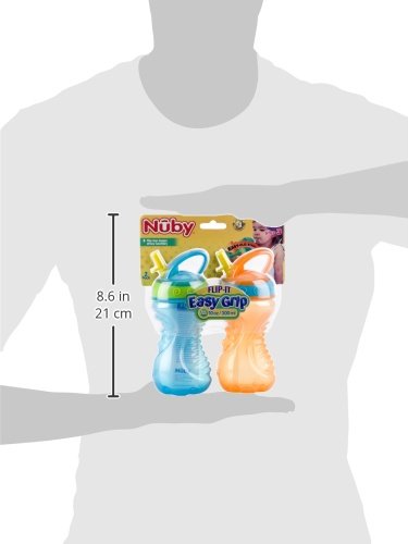 Nuby 2 Count Flip and Tip Hard Straw Cup, 10 Ounce