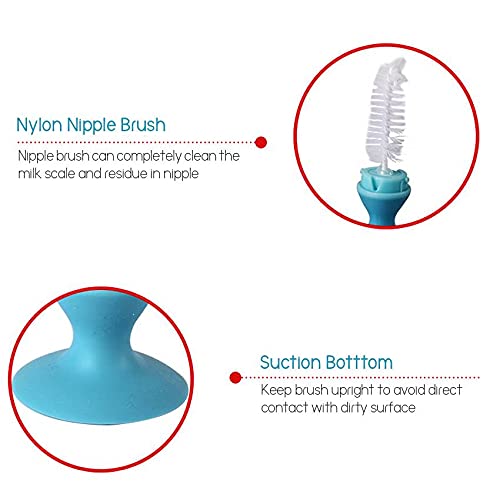Nuby 2 Pack Easy Clean Bottle Brush with Suction Base, Colors May Vary