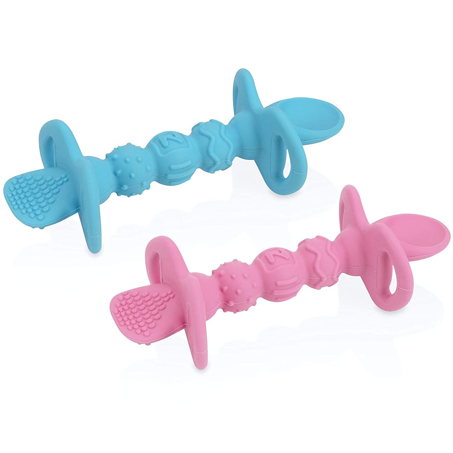 Nuby Dipeez 2 in 1 Silicone Spoons/Dipper, 2pk, Colors May Vary (Pink/Aqua)