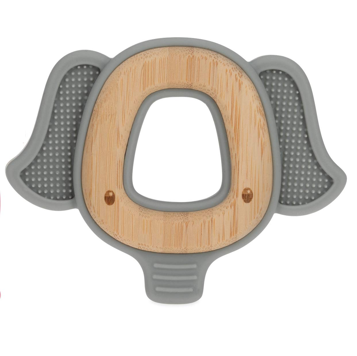 Nuby Natural Wood & Silicone Teether: Elephant, 3M+, Gray (80802)
