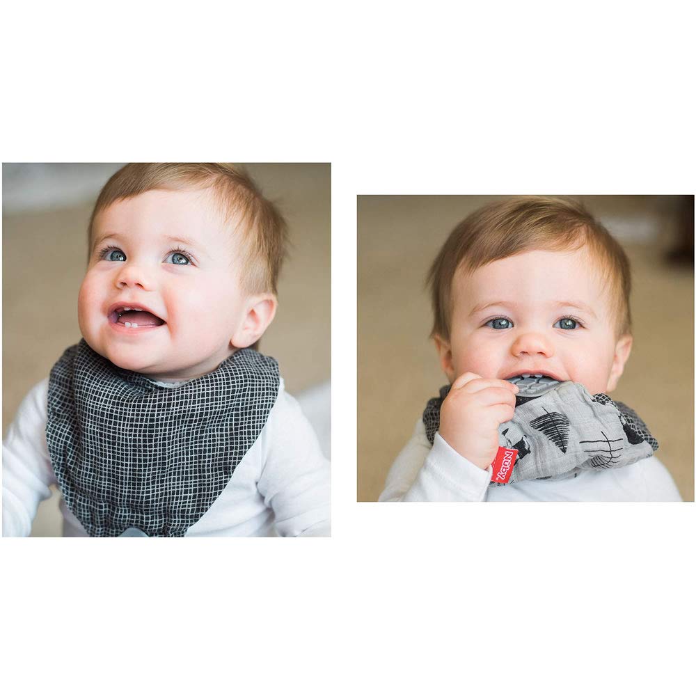 Reversible 100% Natural Cotton Muslin 6 Piece Teething Bib, Green/Grey/Blue