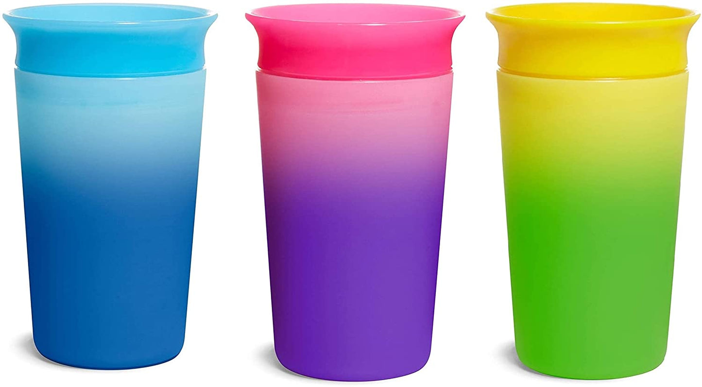 Munchkin Miracle 360 Color Changing Sippy Cup, 9 Oz (3 Pack, Blue/Yellow/Pink)