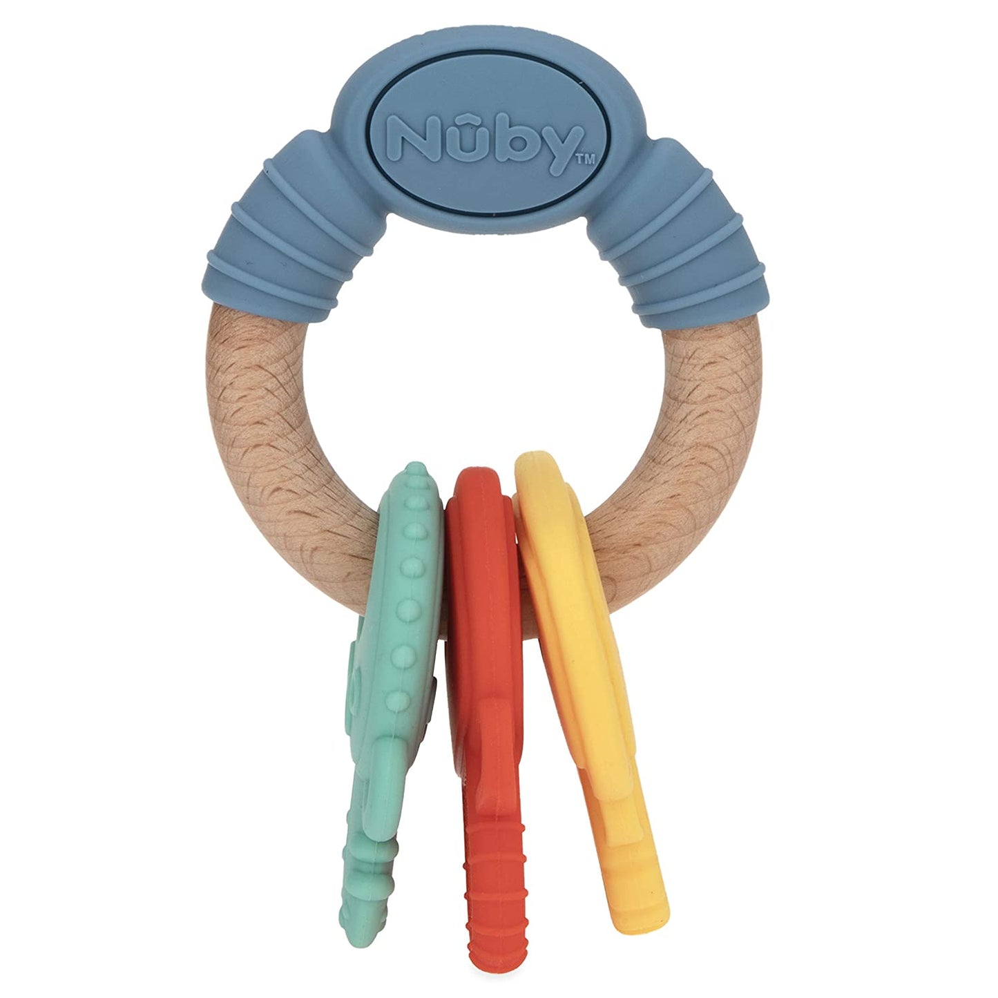 Nuby Natural Wood & Silicone Teether Keys- 3M+, Multi (6907)