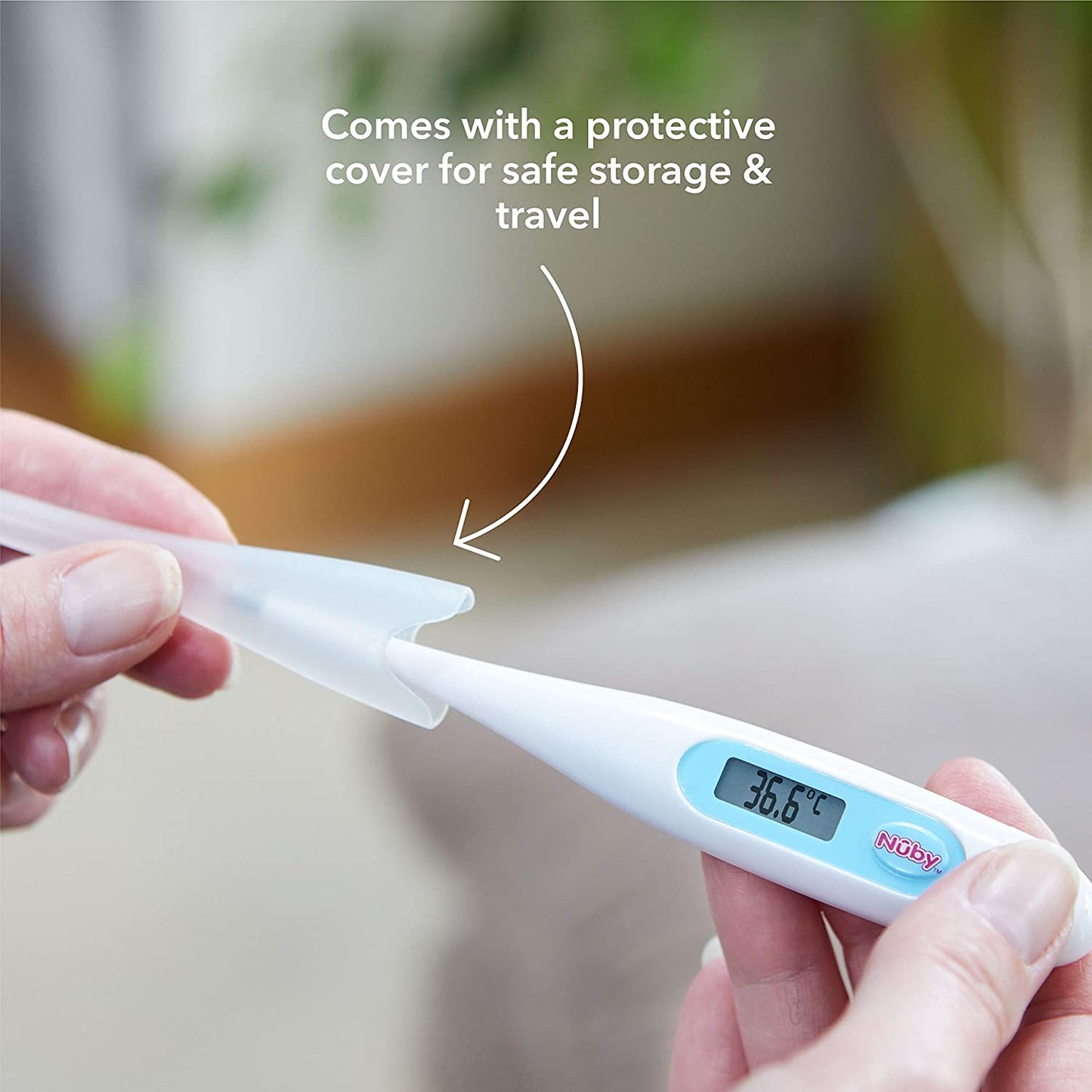 Nuby Digital Thermometer - Accurate Oral, Underarm & Rectal Use Thermometer with Hygienic Cover