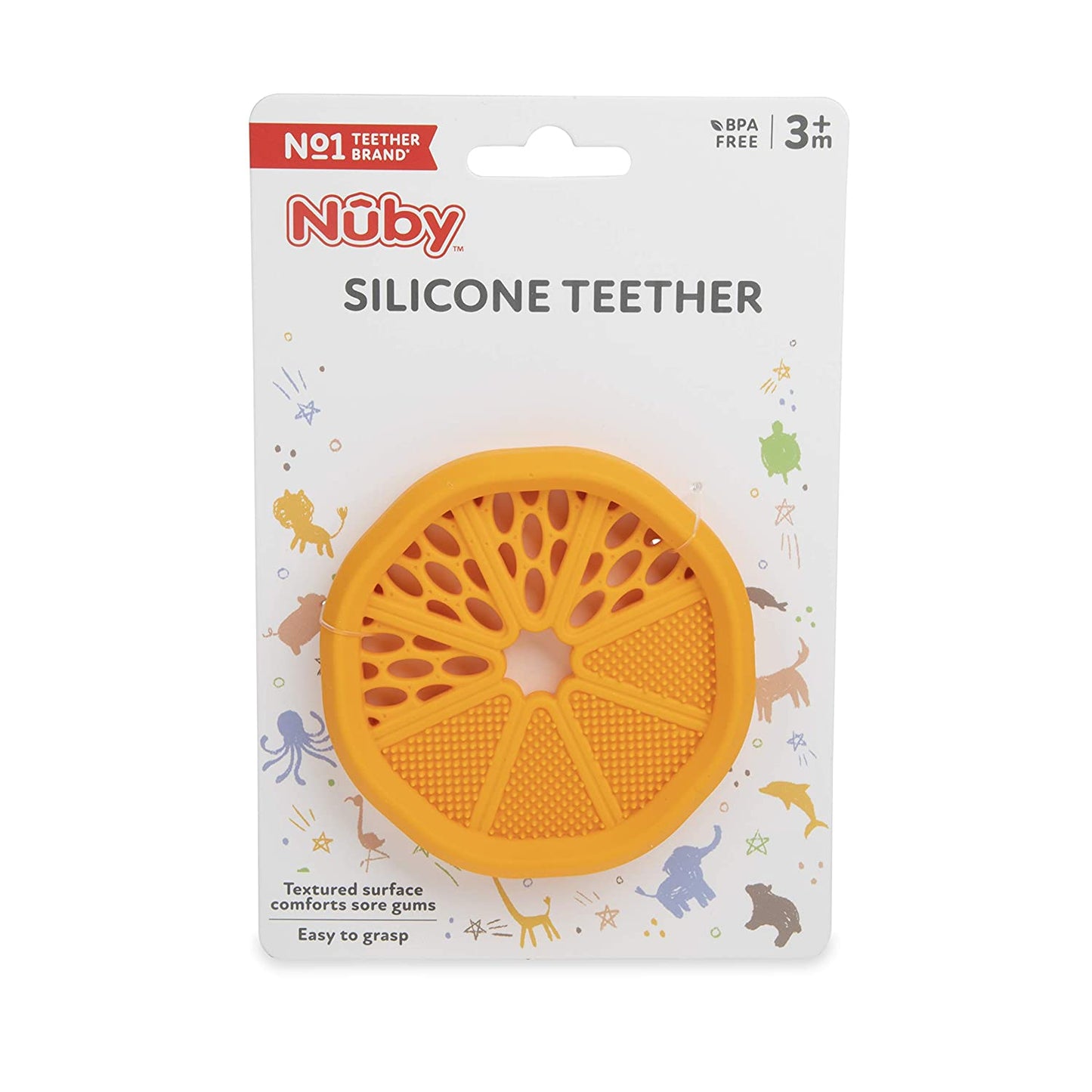 Nuby 100% Soft Silicone Teether with Massaging Bristles: 3M+ Characters Vary, Multi