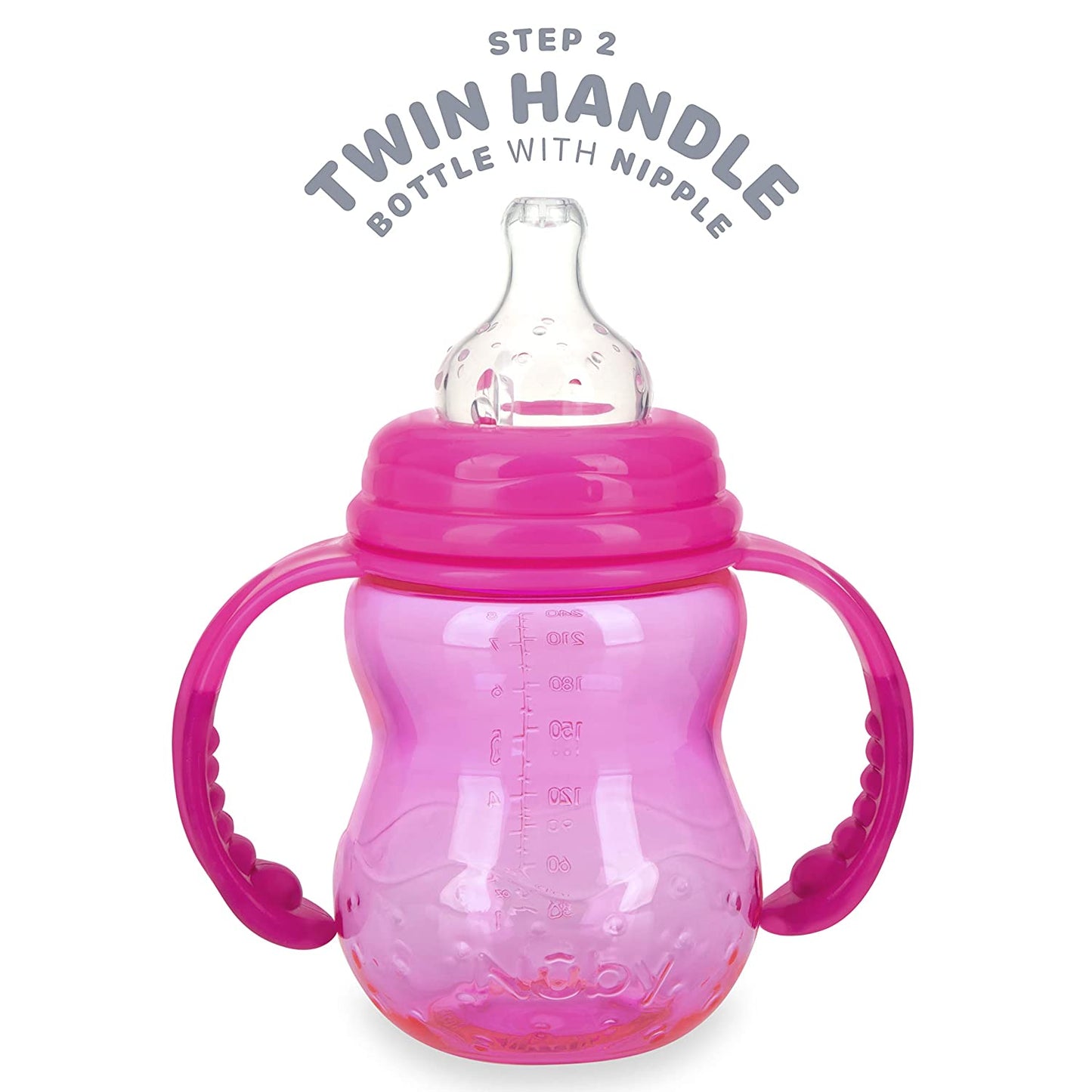 Nuby 3 Stage Tritan Wide Neck Grow with Me No-Spill Bottle to Cup, 8 Oz