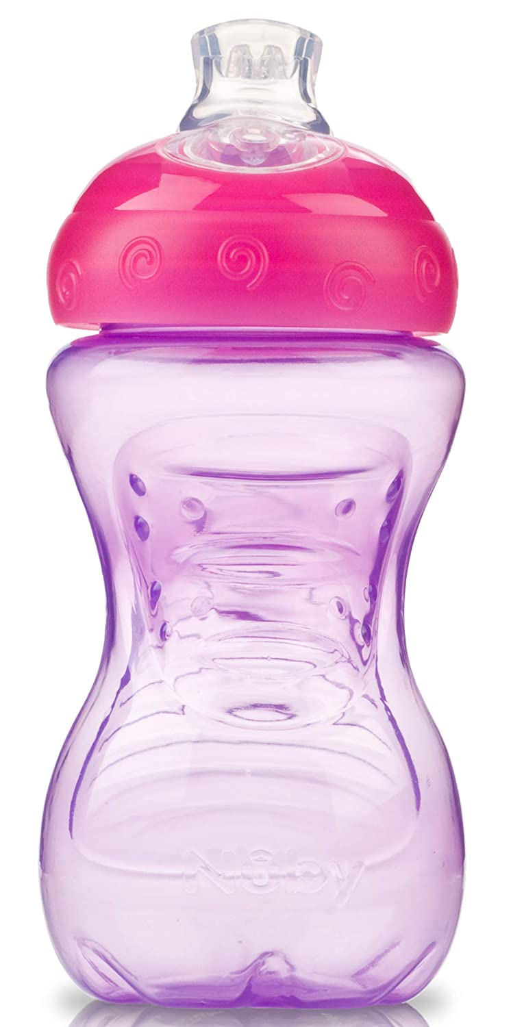 Nuby 2-Pack No-Spill Super Spout Easy Grip Cup, 10 Ounce, Pink and Purple