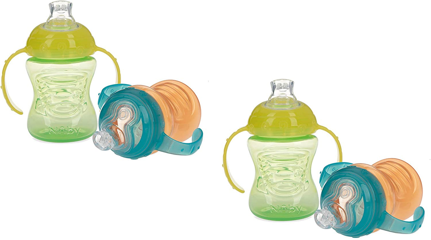 Nuby No-Spill Super Spout Grip N' Sip Cup (Orange/Green-4 Pack)