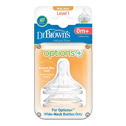 Dr. Brown's Options+ Wide-Neck Baby Bottle Nipple, Level One