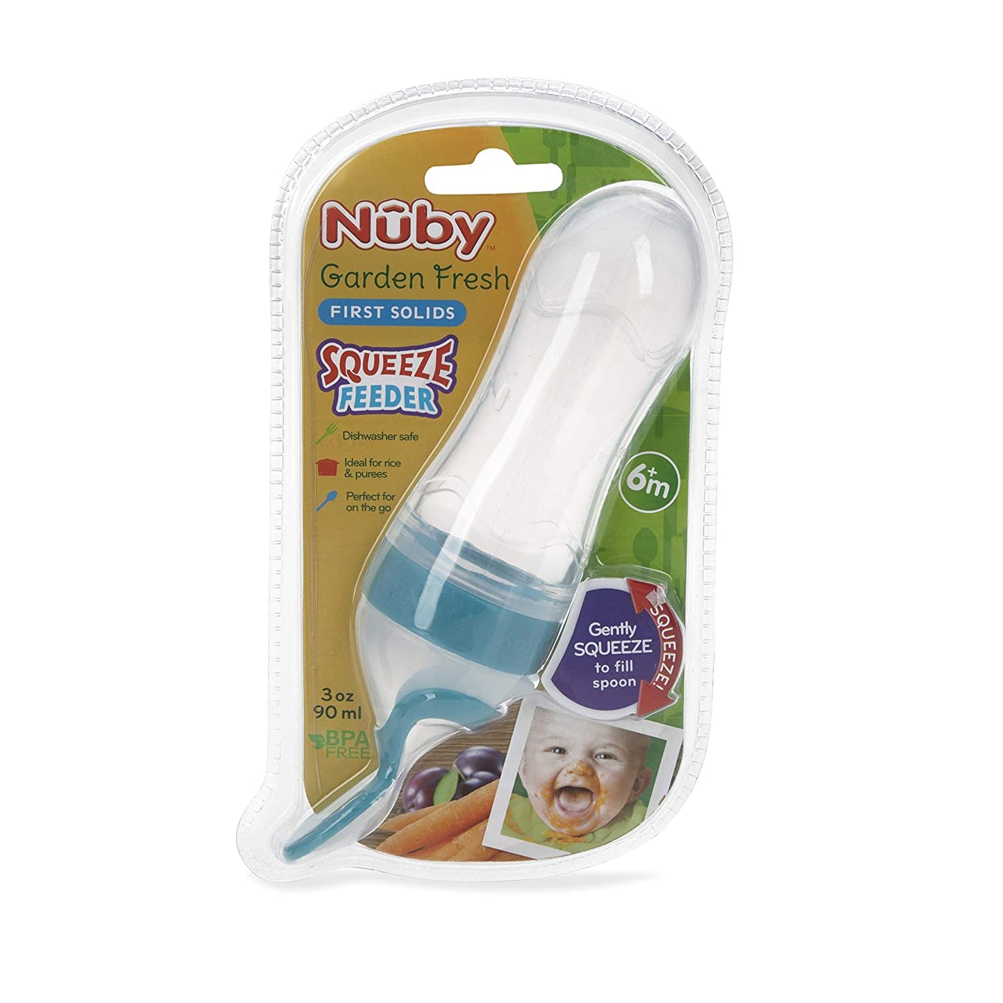 Nuby Garden Fresh Silicone Squeeze Feeder with Spoon and Hygienic Cover, Colors May Vary