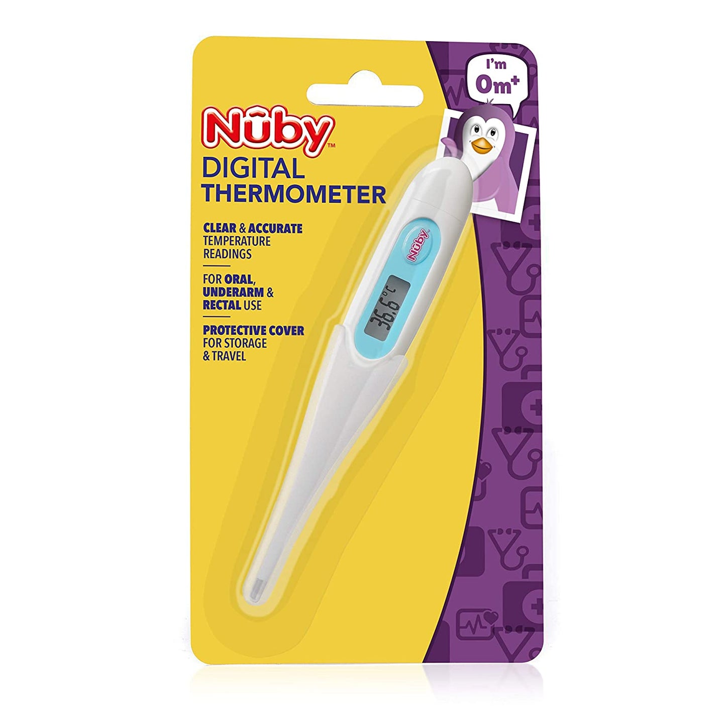 Nuby Digital Thermometer - Accurate Oral, Underarm & Rectal Use Thermometer with Hygienic Cover
