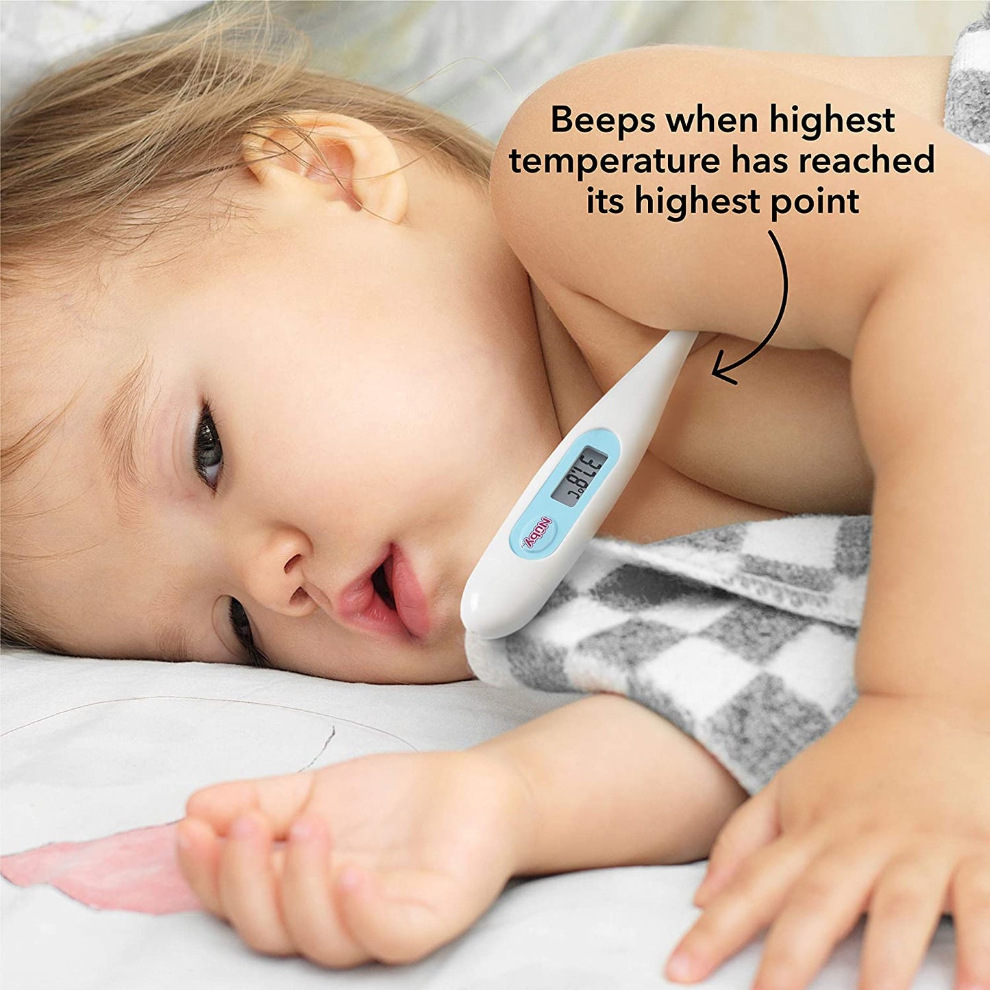 Nuby Digital Thermometer - Accurate Oral, Underarm & Rectal Use Thermometer with Hygienic Cover