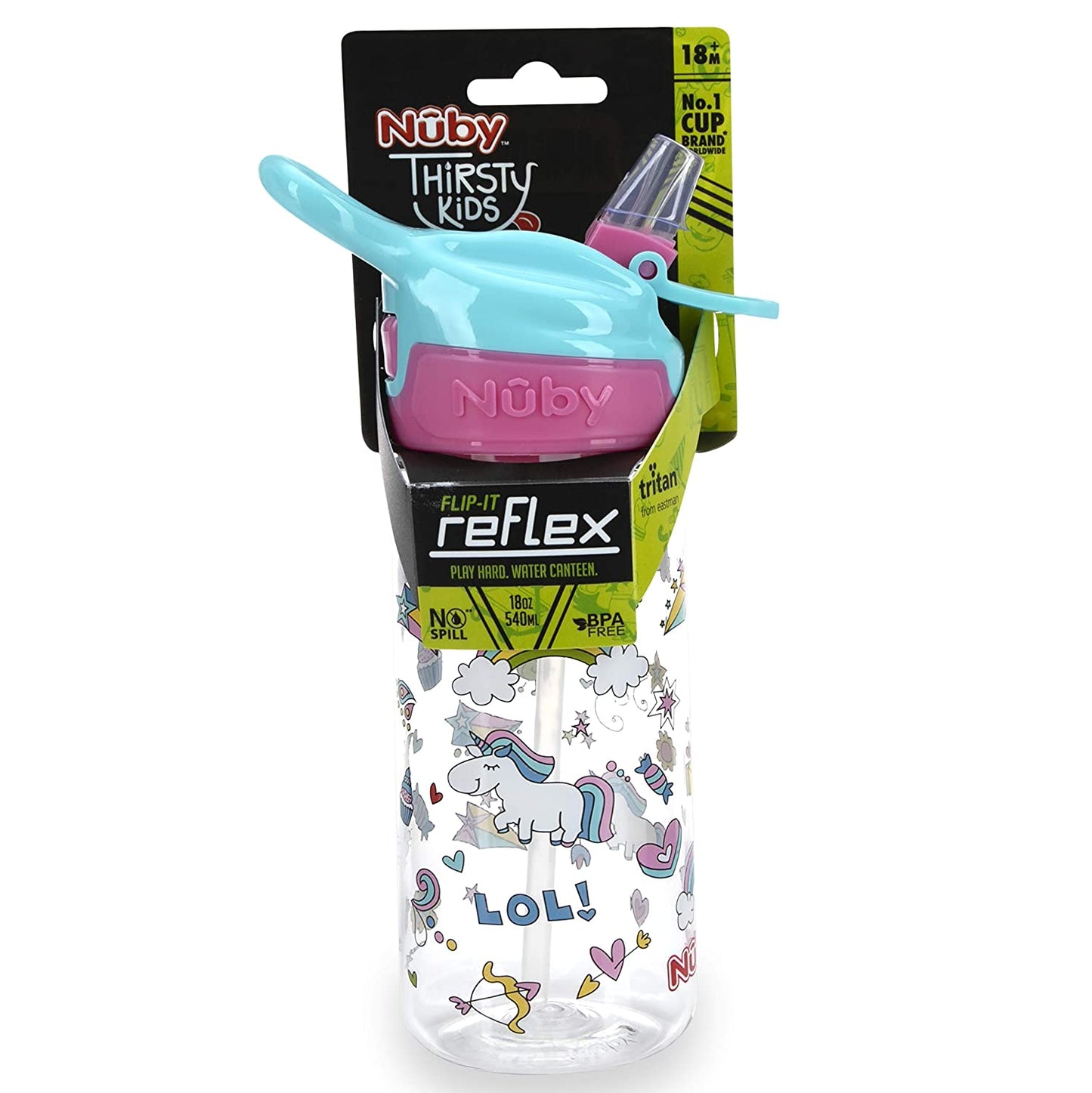 Nuby Push Button Flip-It Soft Spout Tritan Water Bottle