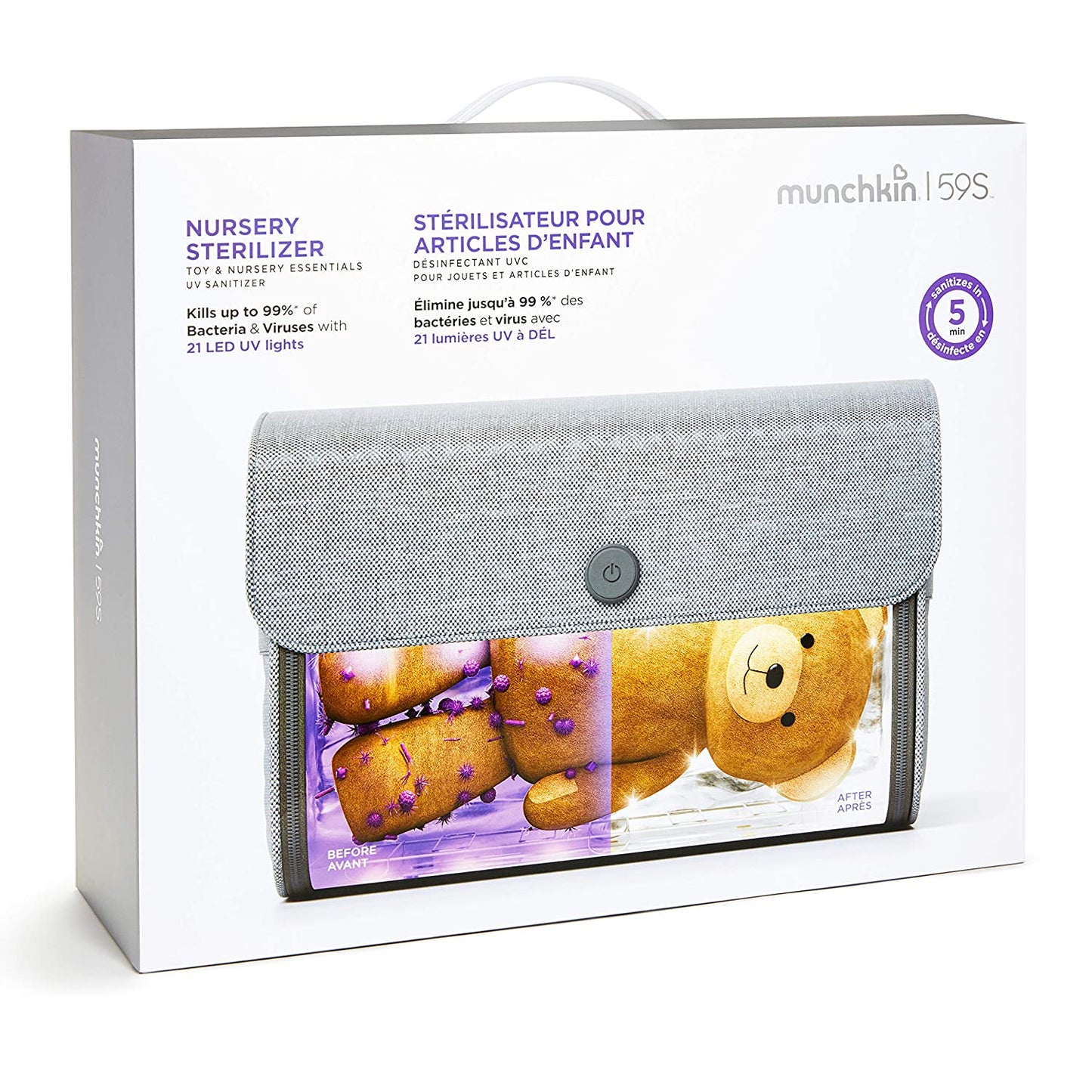 Munchkin UV Sterilizer and Sanitizer Bag, Eliminates up to 99% of Germs, Viruses & Bacteria, 21 UV-C LEDs, Cleaner for Nursery and Toy Baby Products