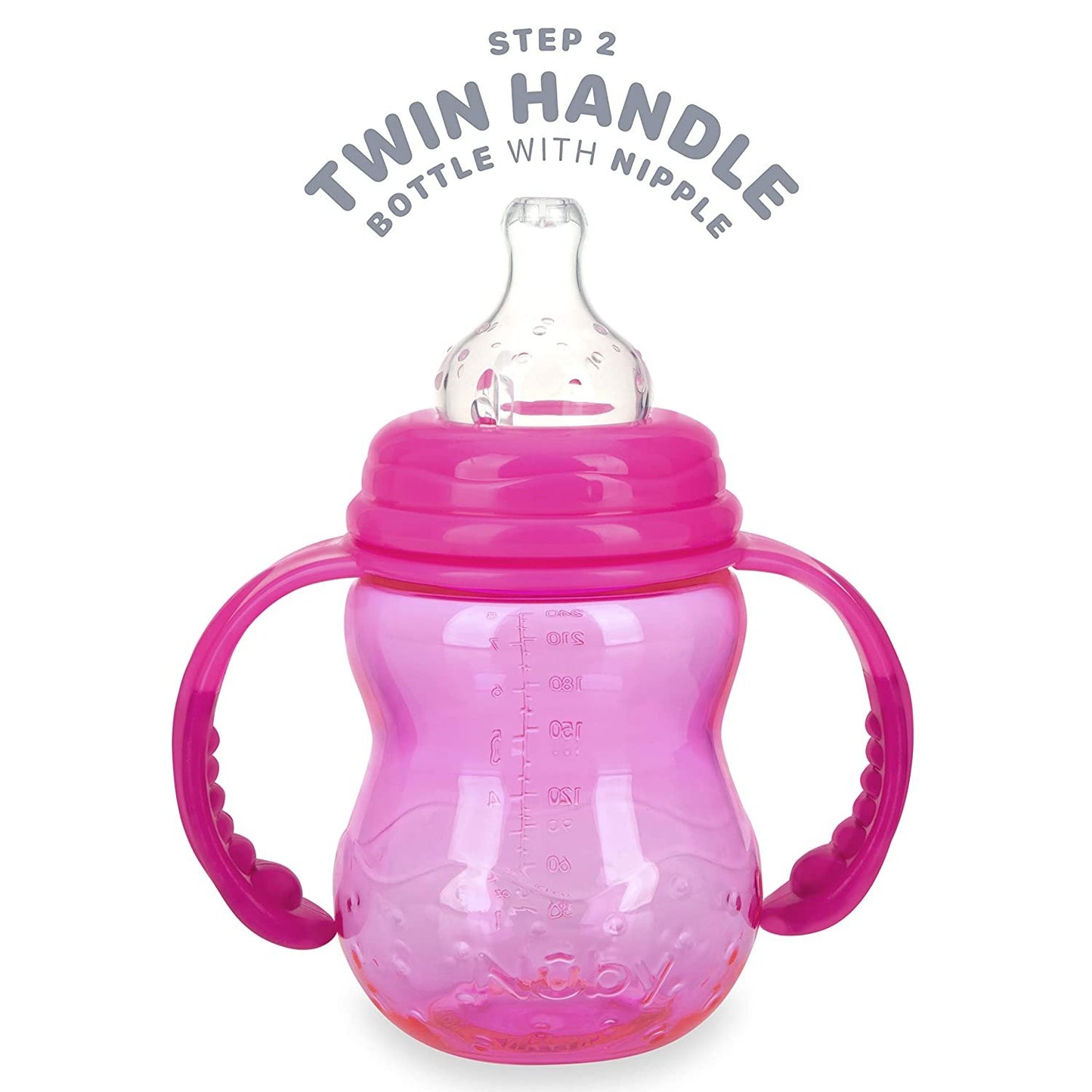 Nuby 3 Stage Tritan Wide Neck Grow with Me No-Spill Bottle to Cup, 8 Oz,
