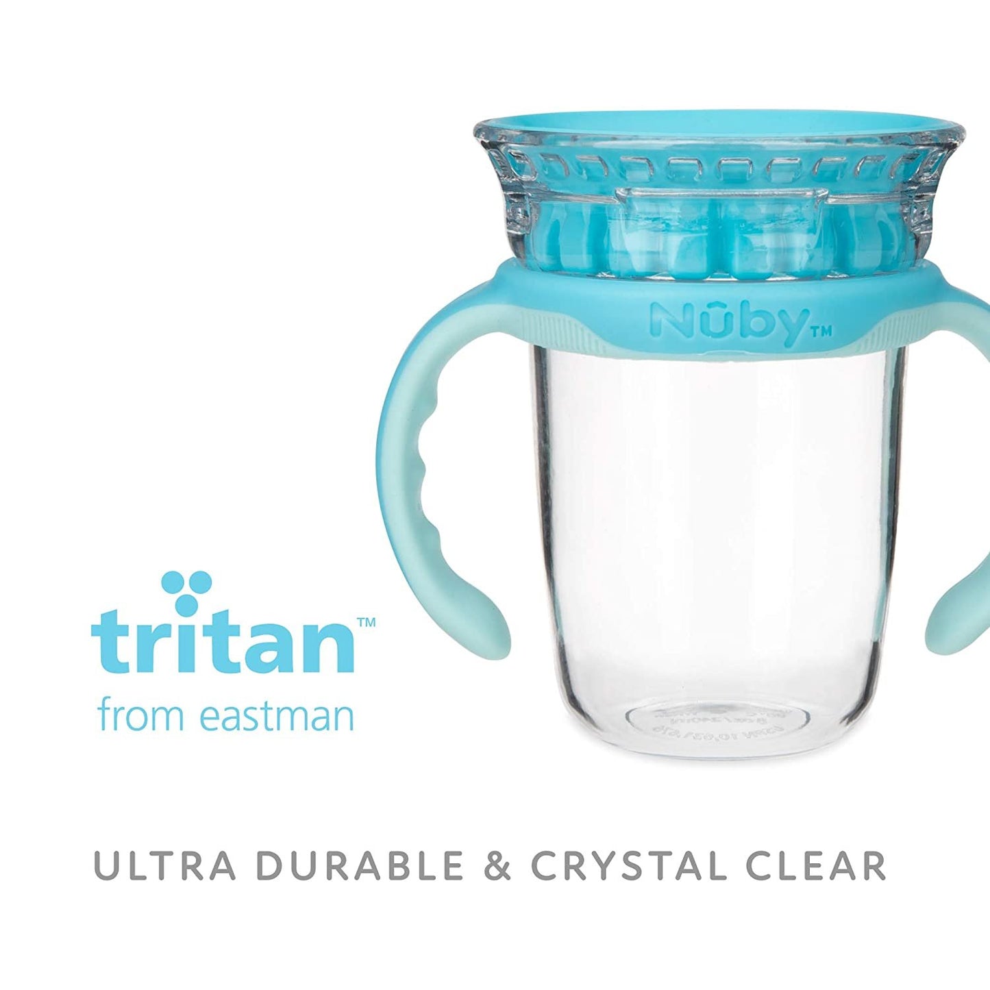 Luv N Care/NUBY Nuby 360 Edge 2 Stage Drinking Rim Cup with Removable Handles & hygienic Cover: 8 Oz/ 240 Ml, 12M+, Aqua 80661