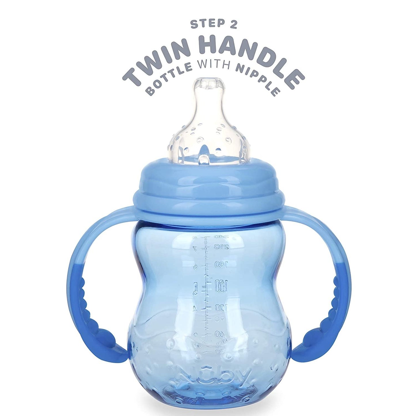 Nuby 3 Stage Tritan Wide Neck Grow with Me No-Spill Bottle to Cup, 8 Oz,