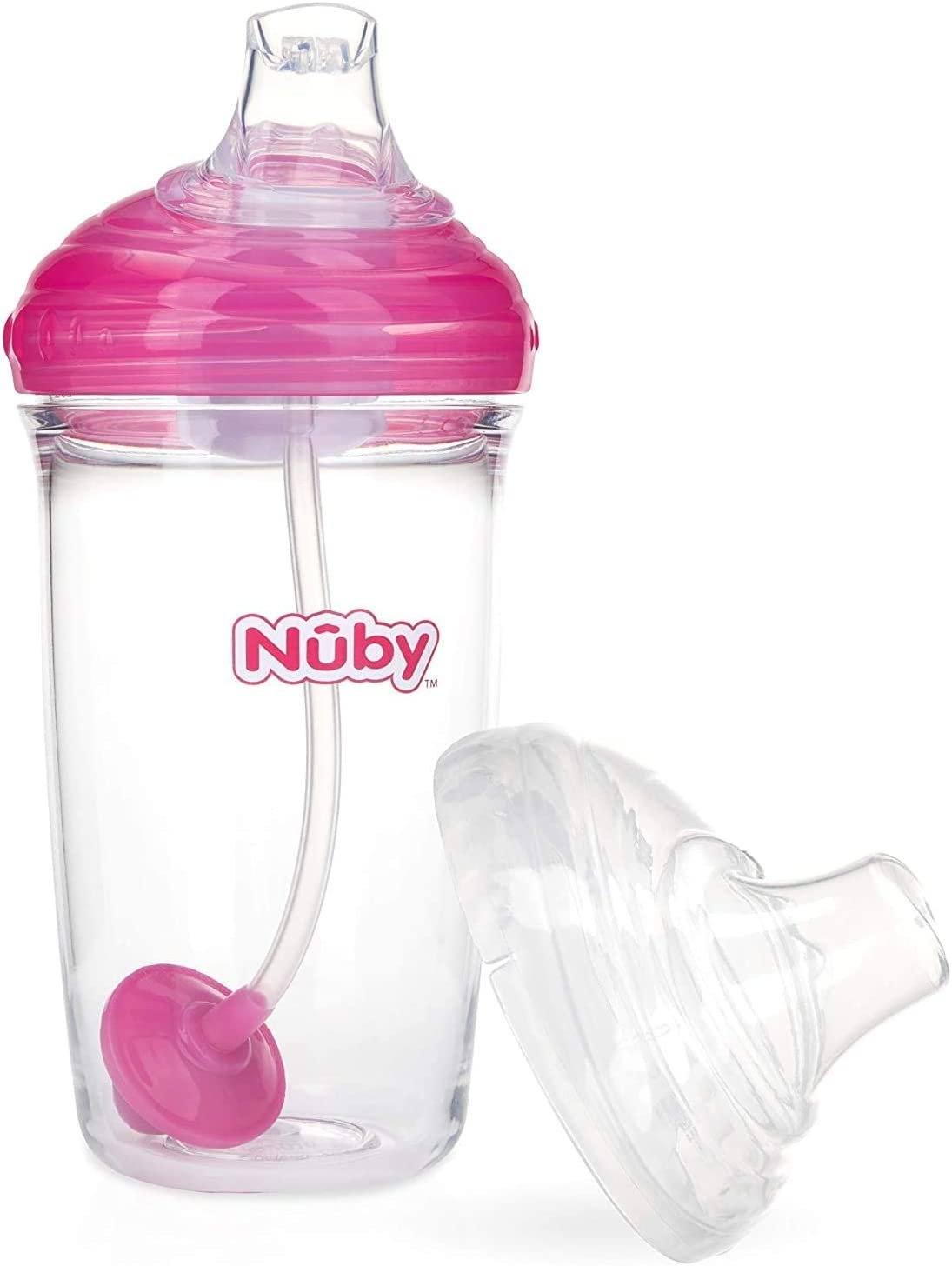 Title: Nuby Tritan No-Spill Trainer Cup with Silicone Spout & 360 Weighted Straw with Hygienic Cover, 2 Pack