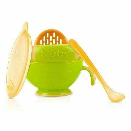 Nuby Garden Fresh Mash N' Feed Bowl with Spoon and Food Masher (Red/Green)
