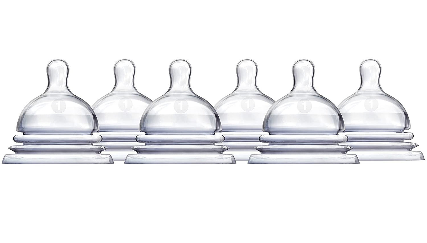 Munchkin Latch Natural Movement Baby Bottle Nipples, 6 Count, Stage 1