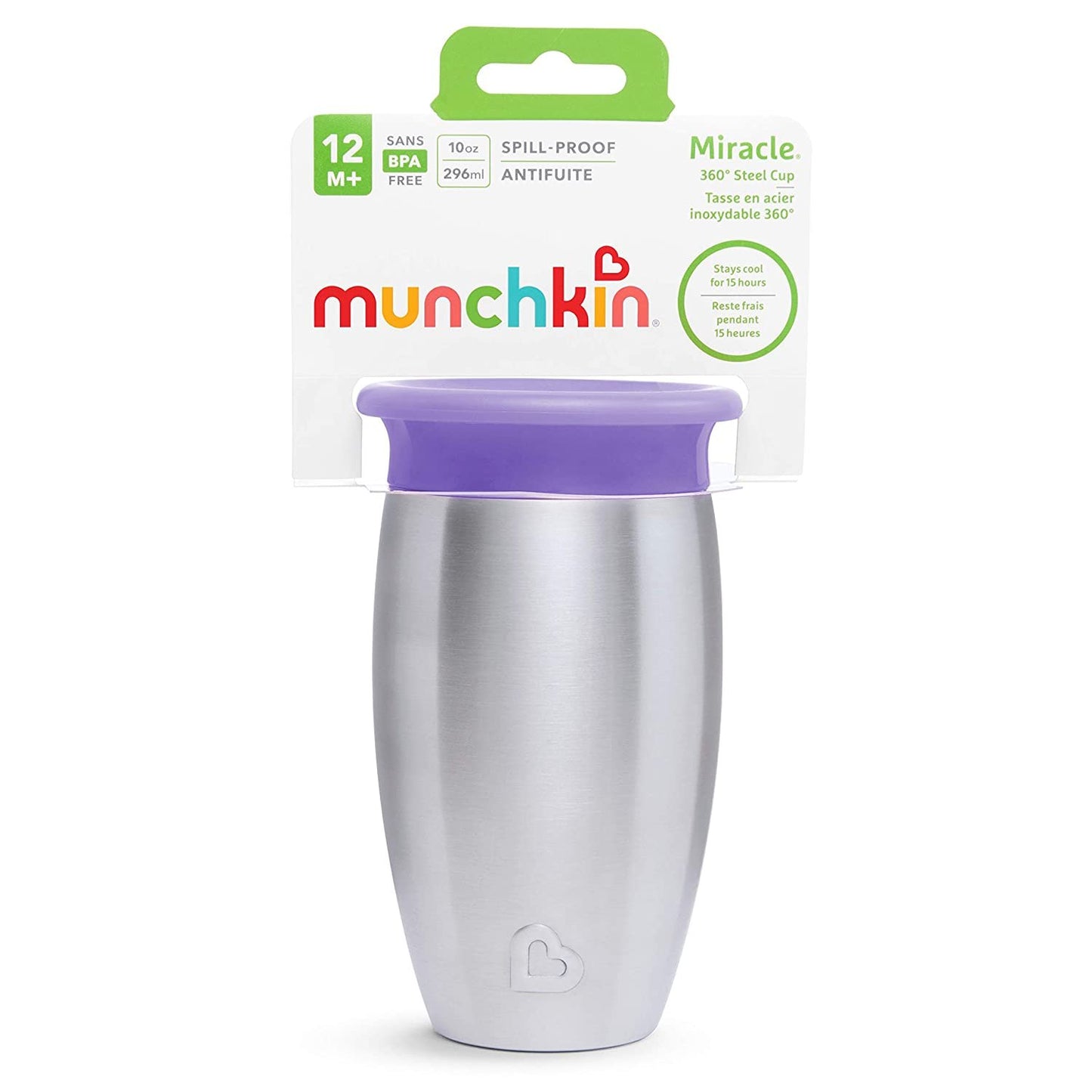 Munchkin Stainless Steel Miracle 360 10oz Sippy Cup, Pink