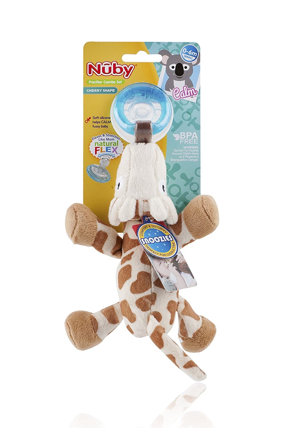 Nuby Natural Flex Cherry Pacifier with Snoozie Combo Set, Monkey, 0-6 Months