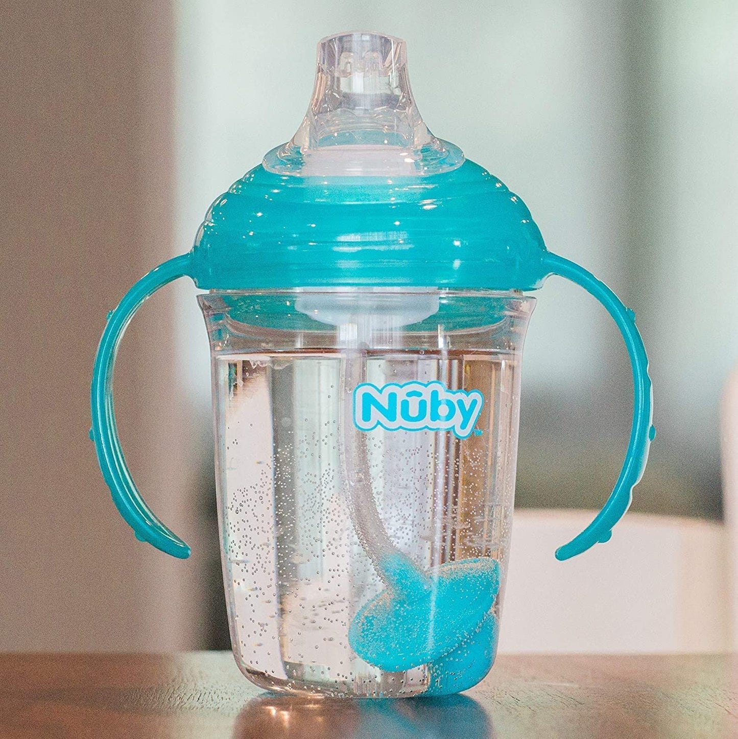 Nuby No Spill 360 Weighted Straw Grip N' Sip Tritan Cup with Hygienic Cover, 8 Oz, Trainer Cup