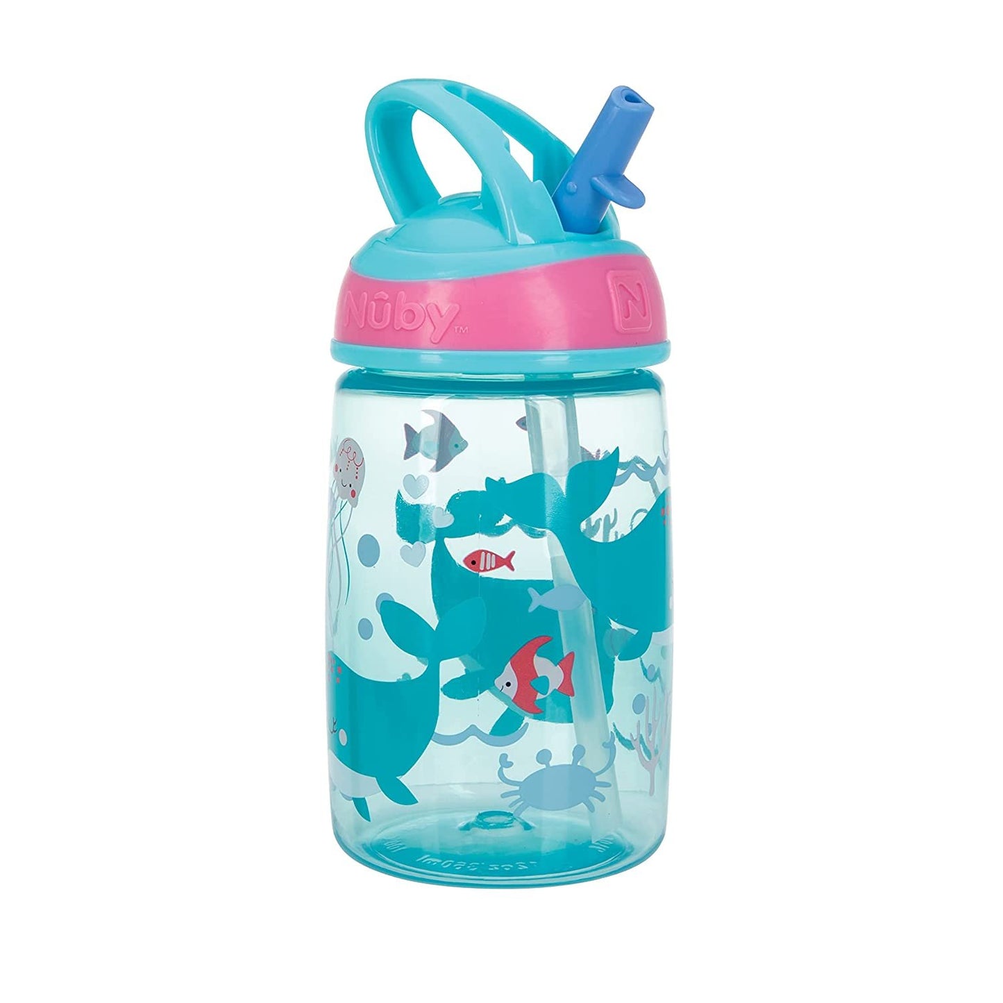 Nuby Flip-it Kids On-The-Go Printed Water Bottle with Bite Proof Hard Straw - 12oz / 360 ml, 18+ Months, 1pk Prints May Vary