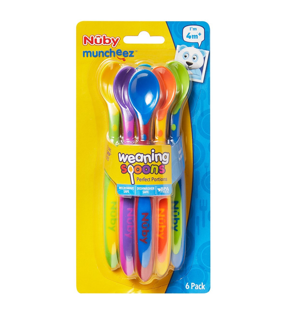 Nuby 6 Piece Long Handle Weaning Spoons, Assorted, One Size