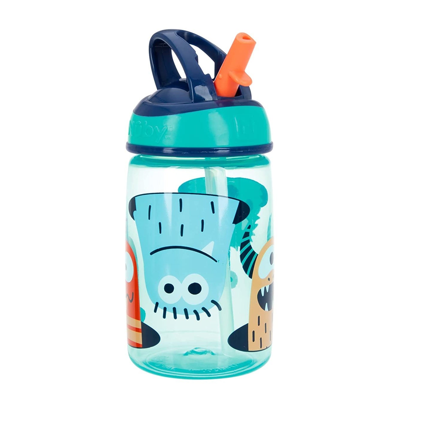 Nuby Flip-it Kids On-The-Go Printed Water Bottle with Bite Proof Hard Straw - 12oz / 360 ml, 18+ Months, 1pk Prints May Vary