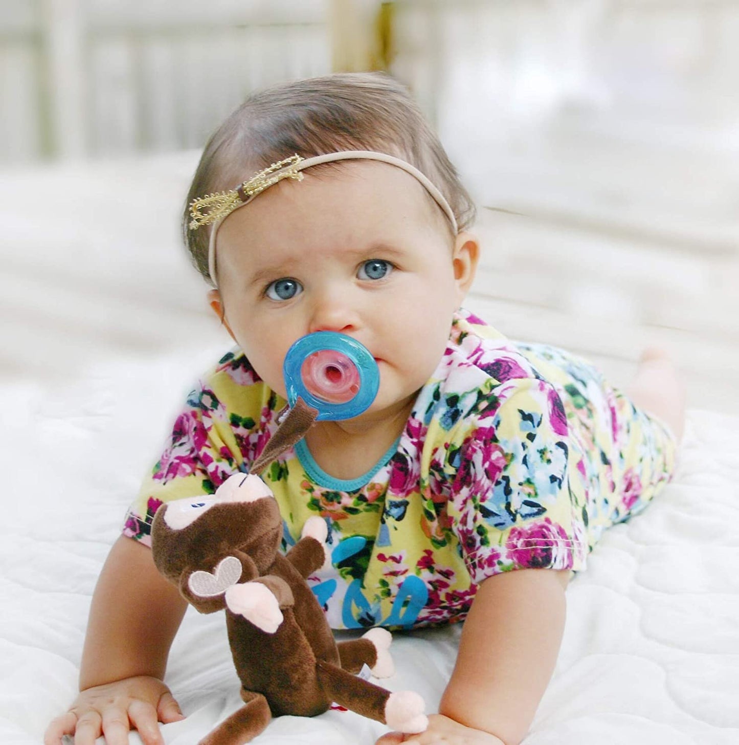 Nuby Natural Flex Cherry Pacifier with Snoozie Combo Set, Monkey, 0-6 Months