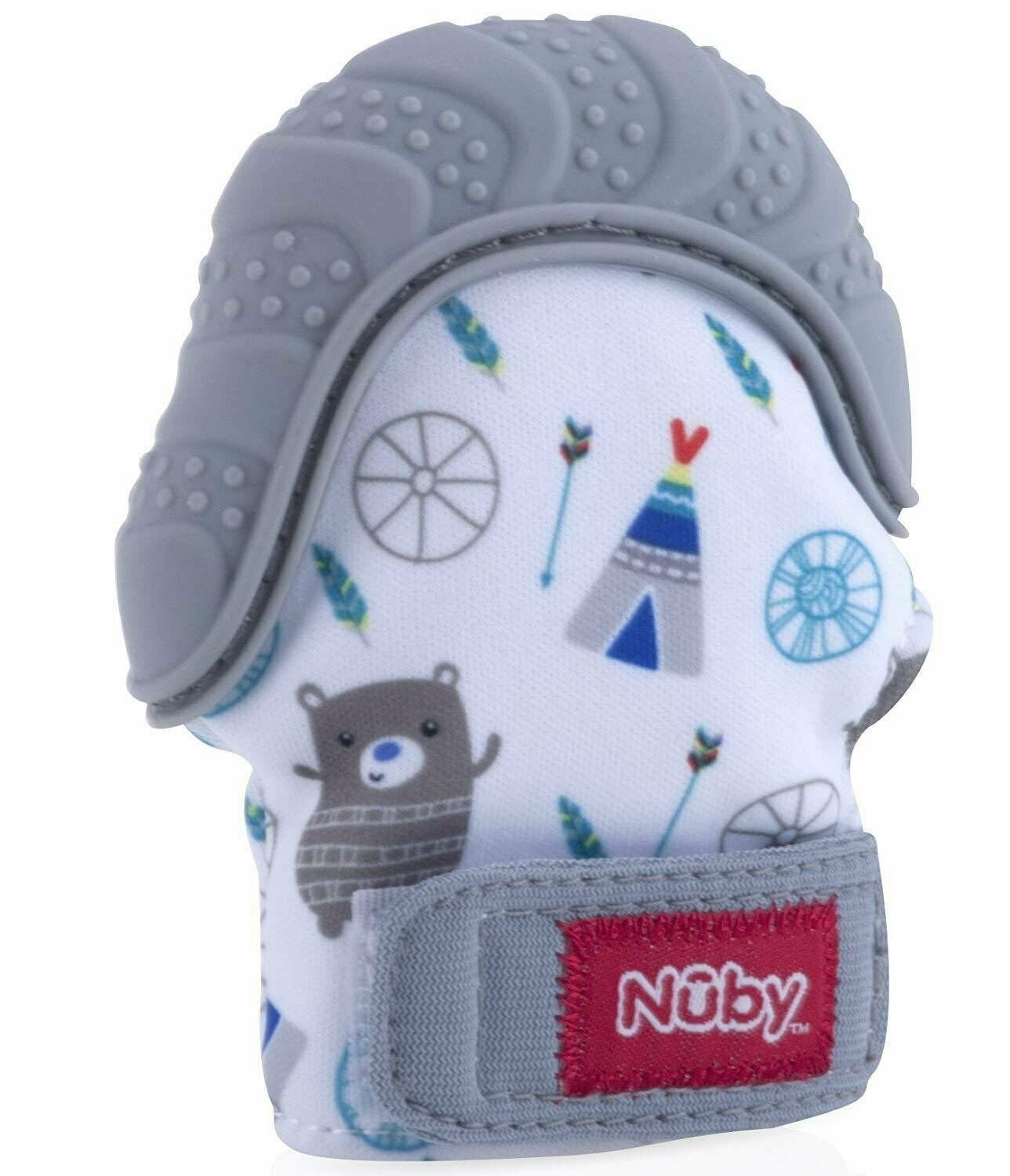 Nuby Soothing Teething Mitten with Hygienic Travel Bag Grey Teethers Feeding