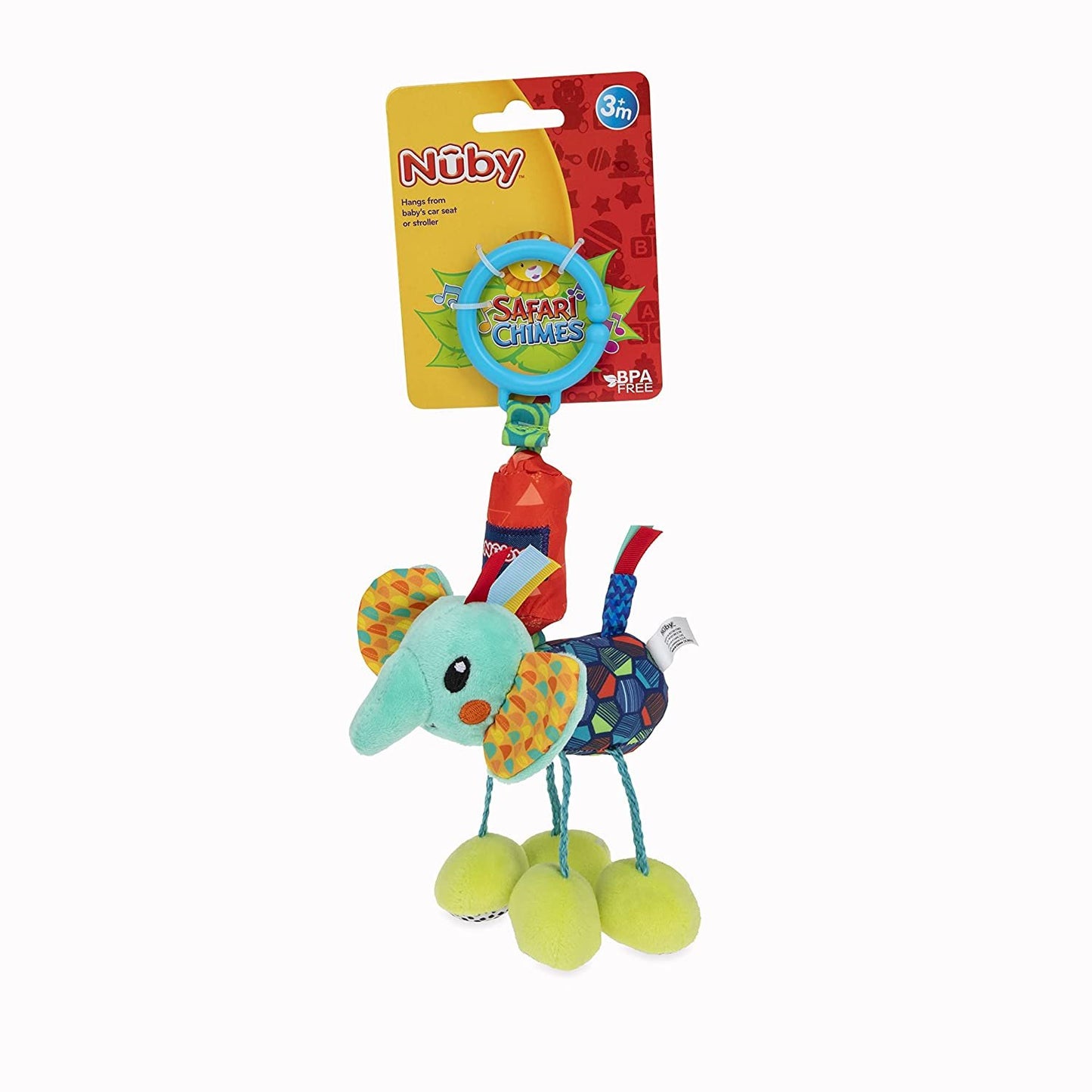 Nuby Safari Chimes Interactive Toy with Hidden Chime and Attachment Clip, Characters/Colors May Vary