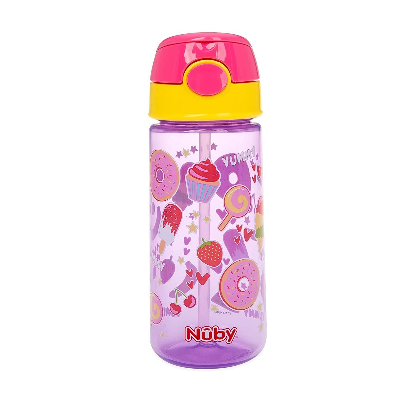 2-Pack Nuby Kid’s Printed Flip-it Active Water Bottle with Push Button Cap and Soft Straw - 18oz / 540ml, 18+ Months, 2-Pack