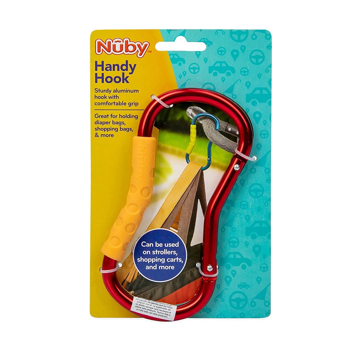 Nuby Large Handy Hook Carabiner Stoller Clip with Textured Soft Grip - Colors May Vary (Red, Blue, Aqua, Green)