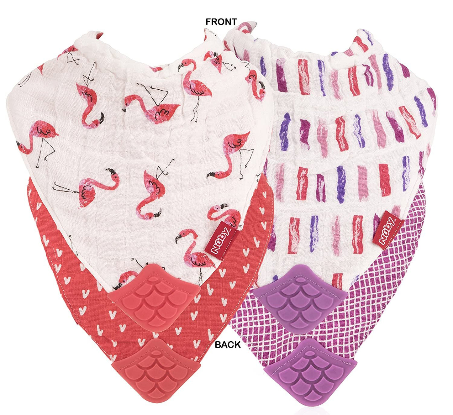 Nuby Reversible 100% Natural Cotton Muslin 2 Piece Teething Bib (Colors/Prints May Vary)