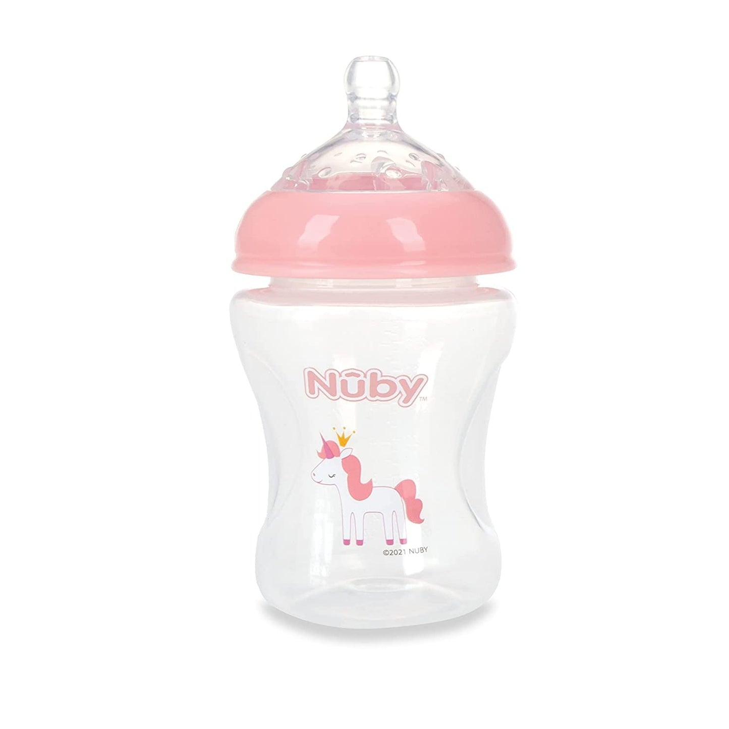Nuby 3-Pack Infant Feeding Bottles with Slow Flow Breast Size Silicone Nipple: 0+ Months, 8oz, 3 Pack Set: Delicate Llama, Snail, Unicorn Prints