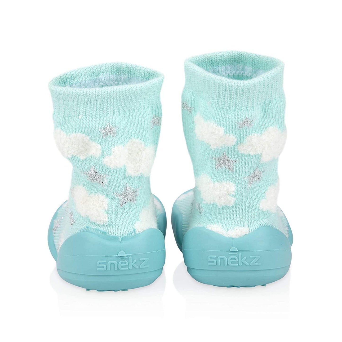 Nuby Snekz Comfortable Rubber Sole Sock Shoes for First Steps- Aqua Clouds/Medium 14-22 Months