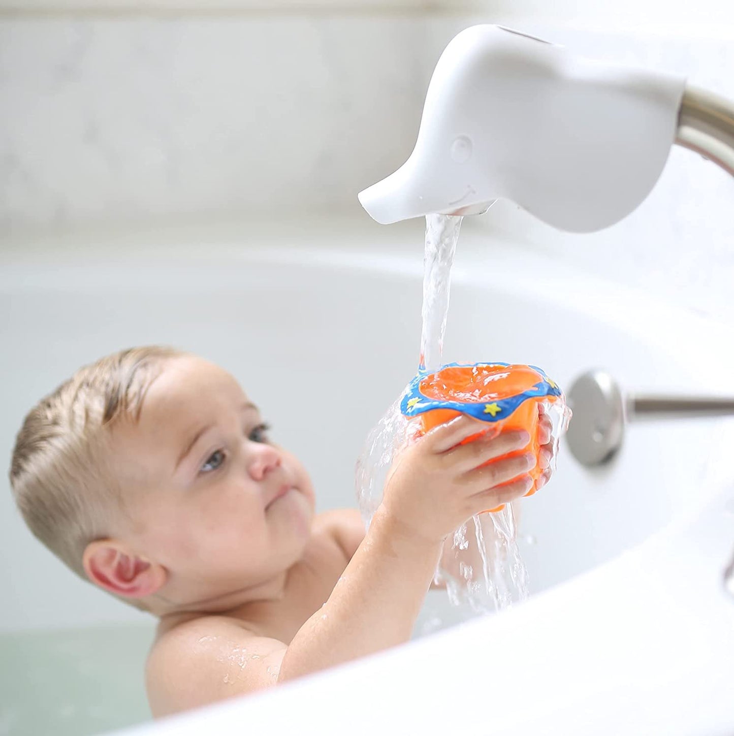 Nuby Safety Bathtub Spout Guard with Top Opening for Diverter– Elephant