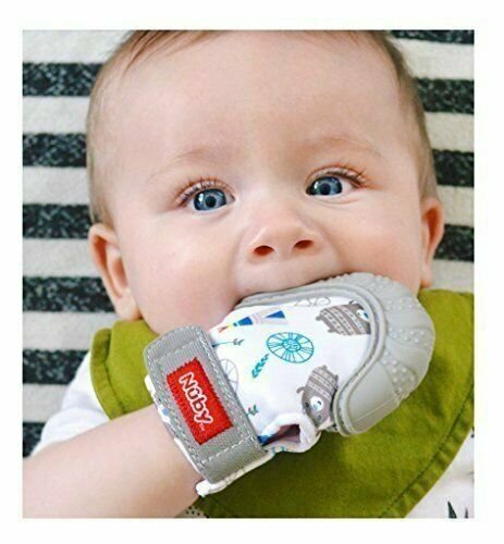 Nuby Soothing Teething Mitten with Hygienic Travel Bag Grey Teethers Feeding