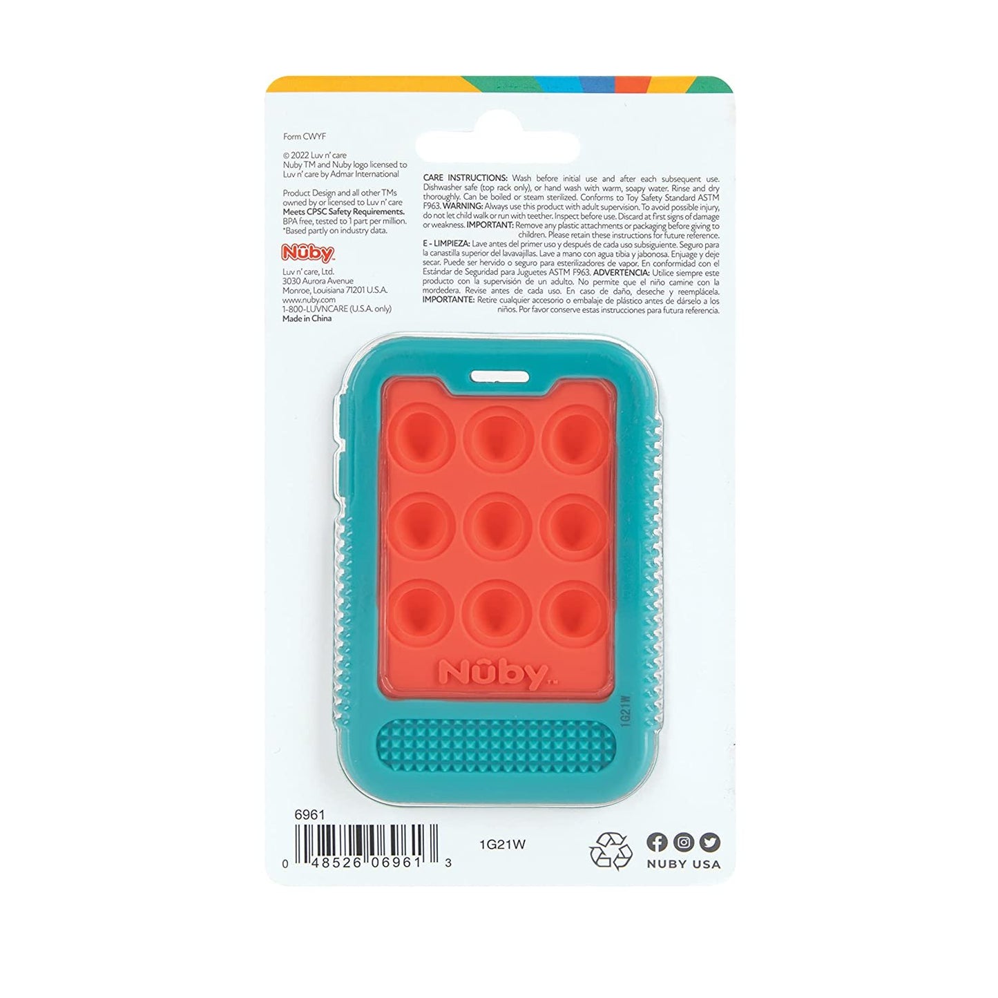 Nuby Baby Teething Toy - BPA Free - 3+ Months - Giggle Bytes Sensory Popper Cellphone - Aqua