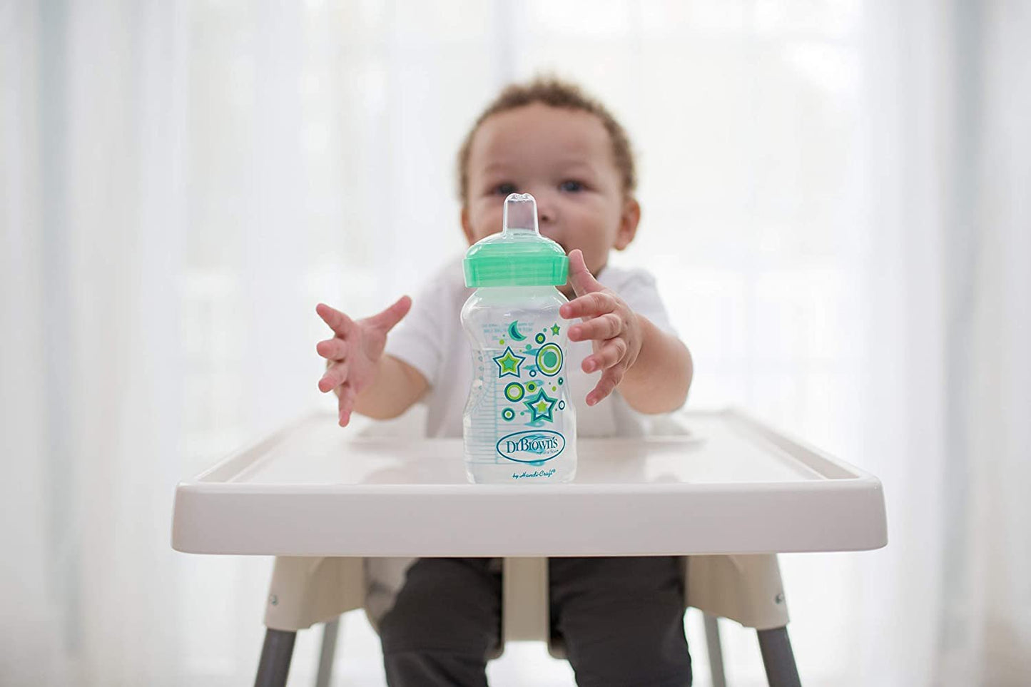 Dr. Brown's Options+ Wide-Neck Bottle to Sippy Baby Bottle Start Kit, Green, 9 Ounce