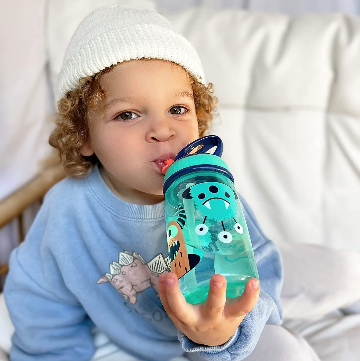 Nuby Flip-it Kids On-The-Go Printed Water Bottle with Bite Proof Hard Straw - 12oz / 360 ml, 18+ Months, 1pk Prints May Vary