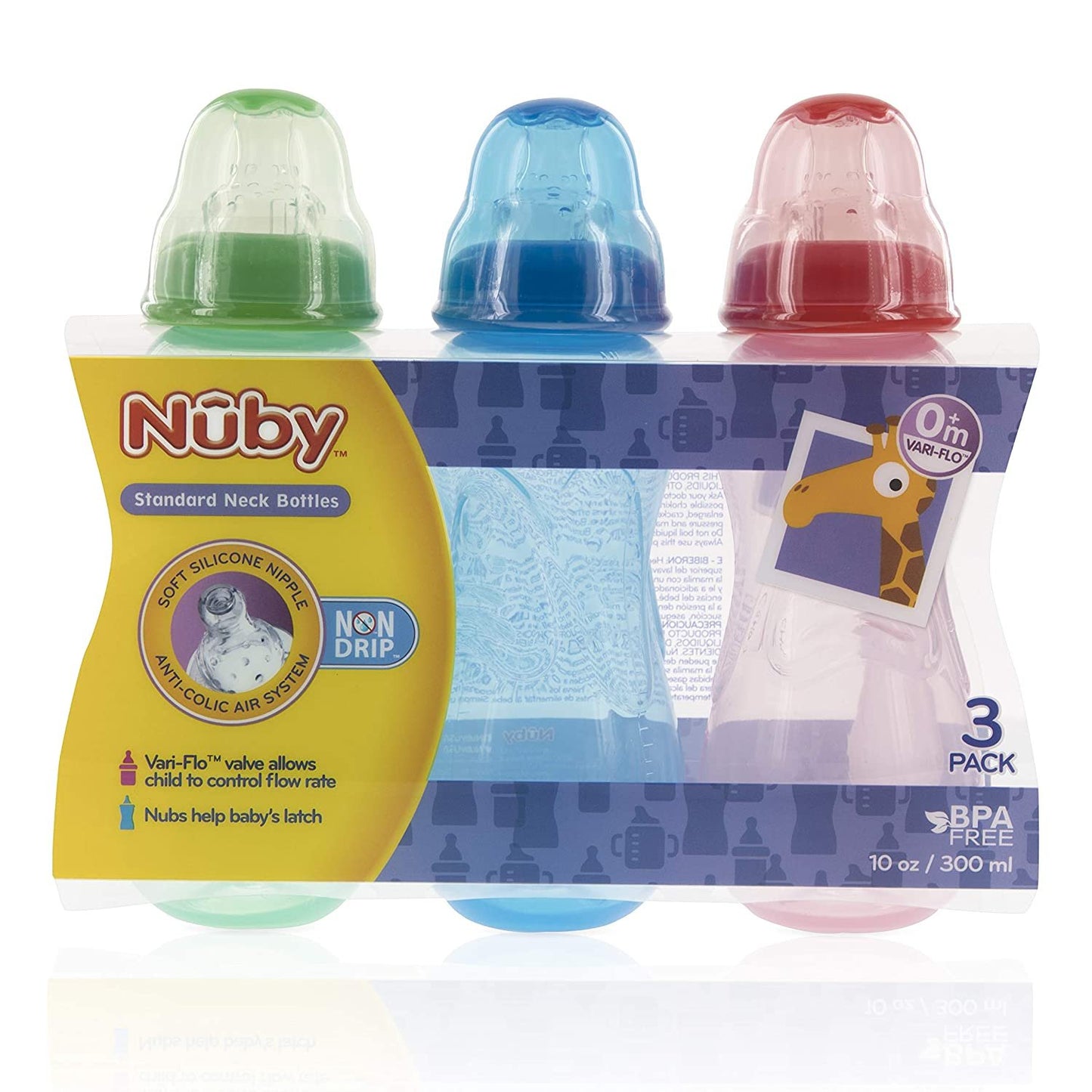Nuby 3-Pack Non-Drip Standard Neck Bottles
