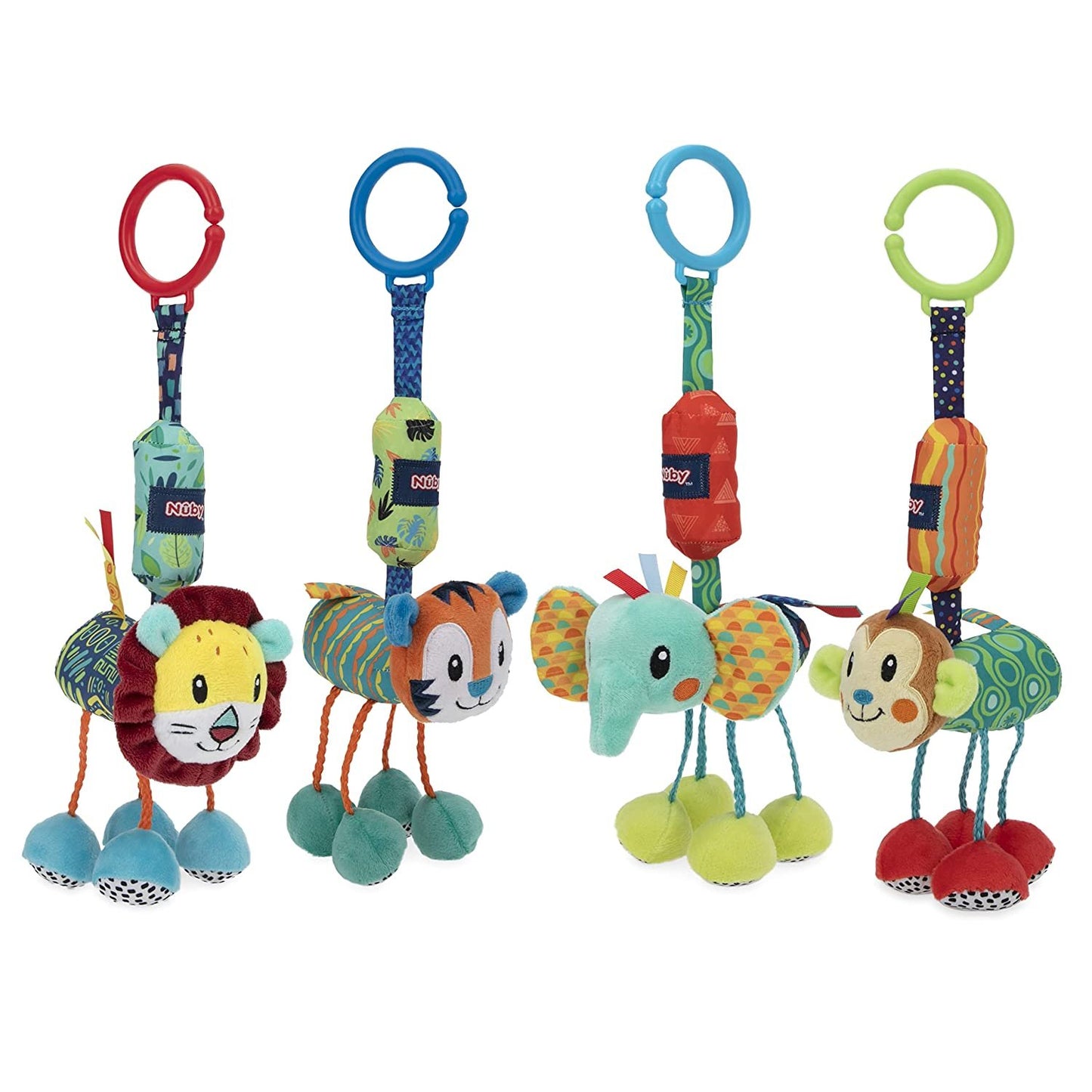 Nuby Safari Chimes Interactive Toy with Hidden Chime and Attachment Clip, Characters/Colors May Vary
