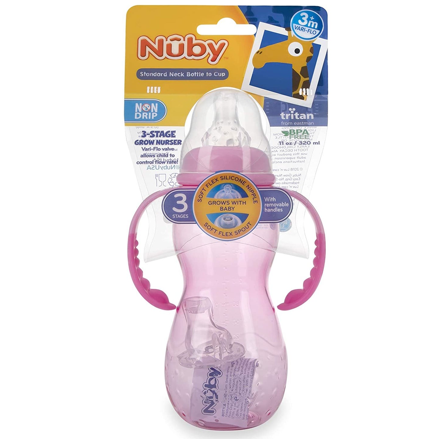 Nuby New 3 Stage Ultra Durable Tritan Grow with Me No-Spill Bottle to Cup, 10 Oz