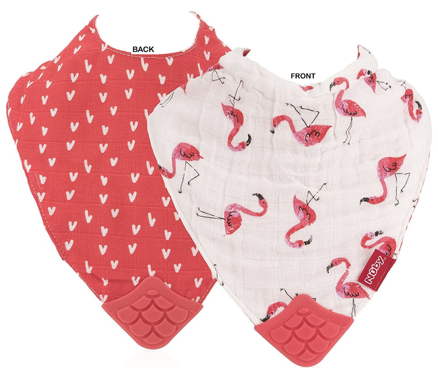 Nuby Reversible 100% Natural Cotton Muslin 2 Piece Teething Bib (Colors/Prints May Vary)