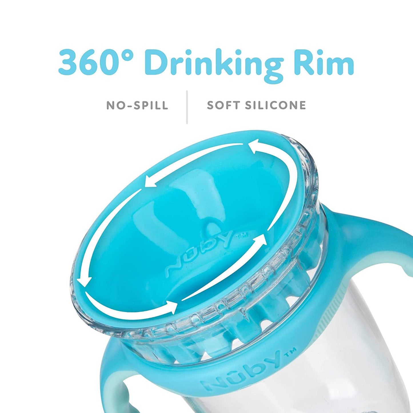 Luv N Care/NUBY Nuby 360 Edge 2 Stage Drinking Rim Cup with Removable Handles & hygienic Cover: 8 Oz/ 240 Ml, 12M+, Aqua 80661