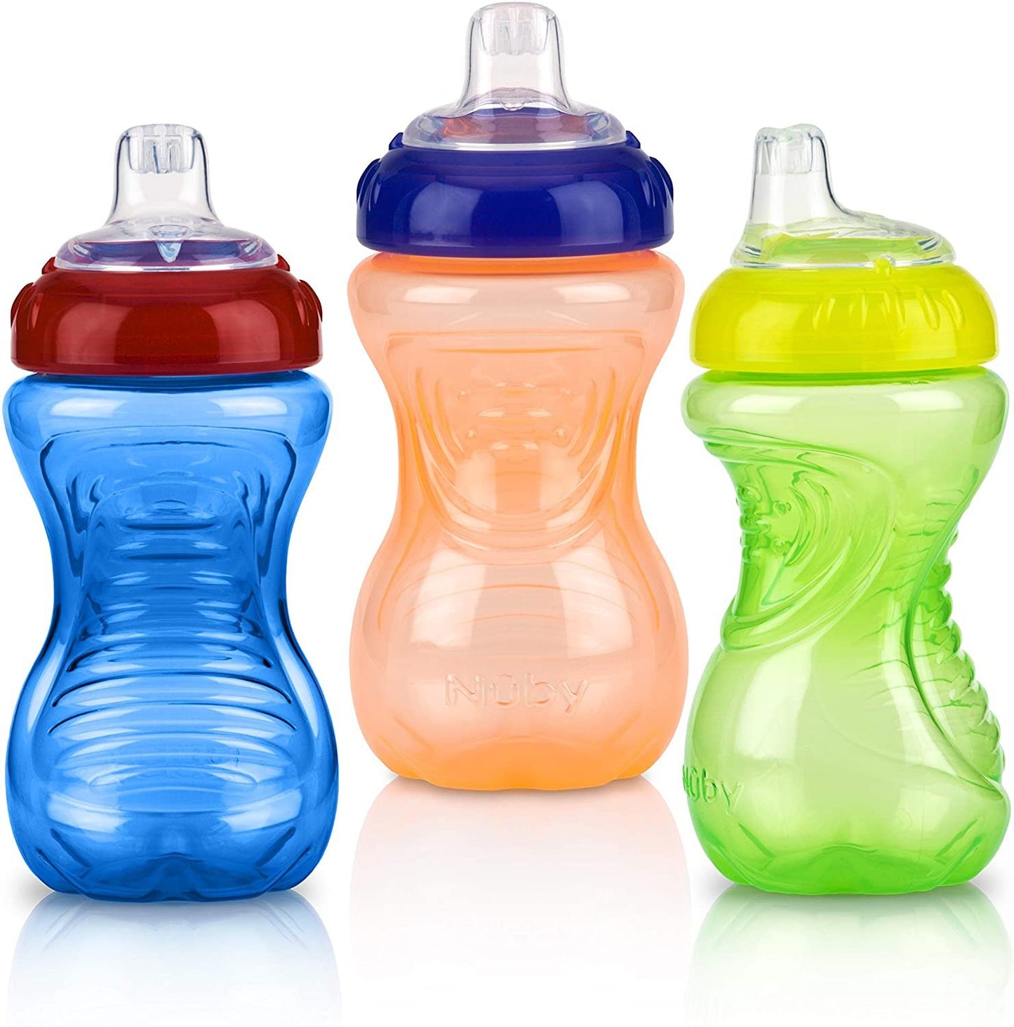 Nuby No-Spill Easy Grip Cup, 10 Ounce (Blue/Orange/Green)