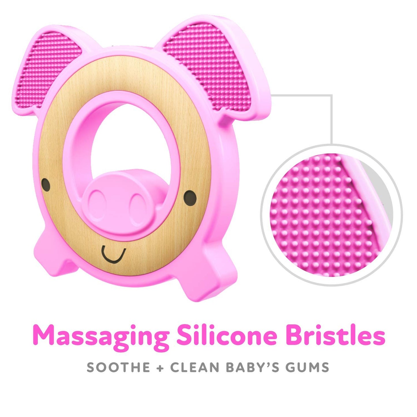Luv N Care/NUBY Natural Wood & Silicone Teether: Pig, 3M+, Pink (80803)